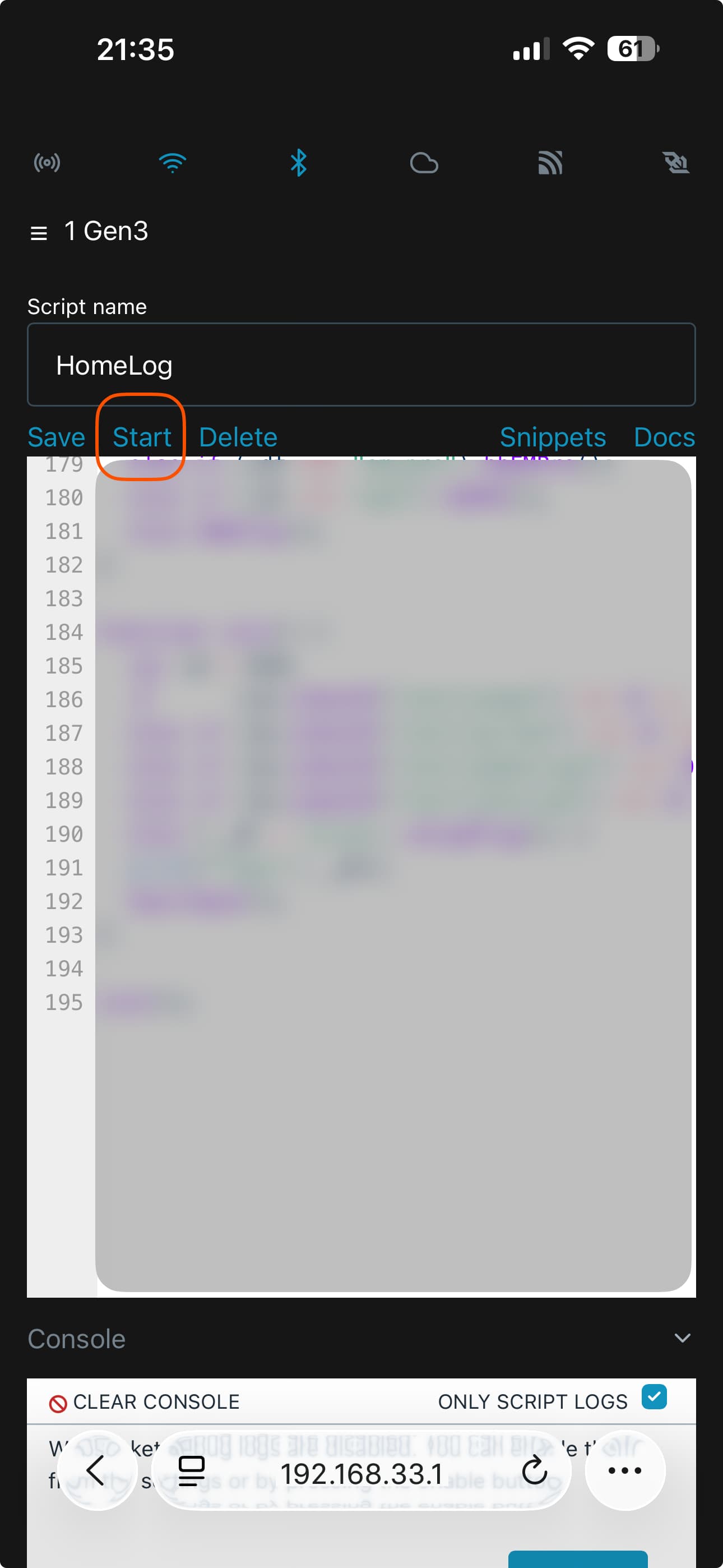 สคริปต์ชื่อ HomeLog พร้อมแล้ว กด Start